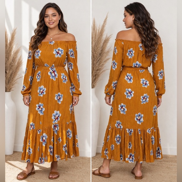 Old Navy Dresses & Skirts - Old Navy Floral Off Shoulder Maxi Dress | Boho Smocked Ruffle Hem XL